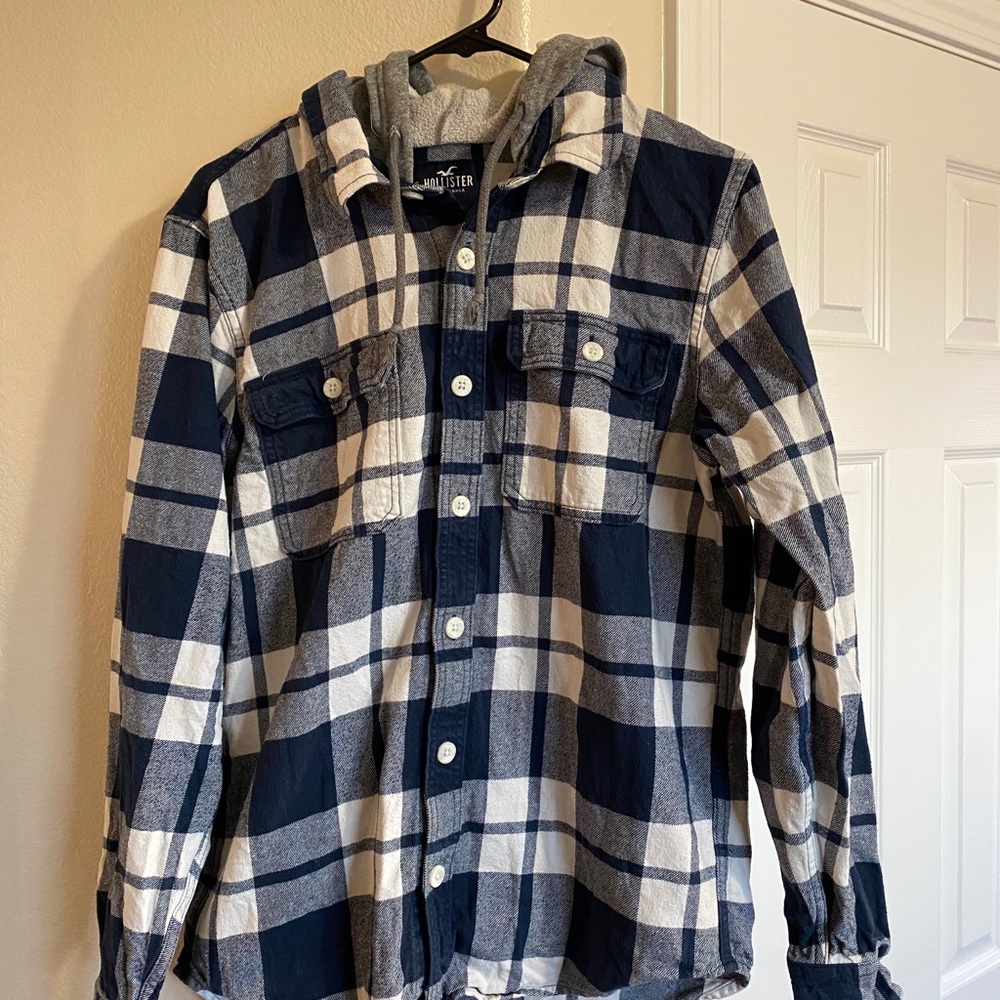 Hollister long sleeve flannel with hoodie shirt